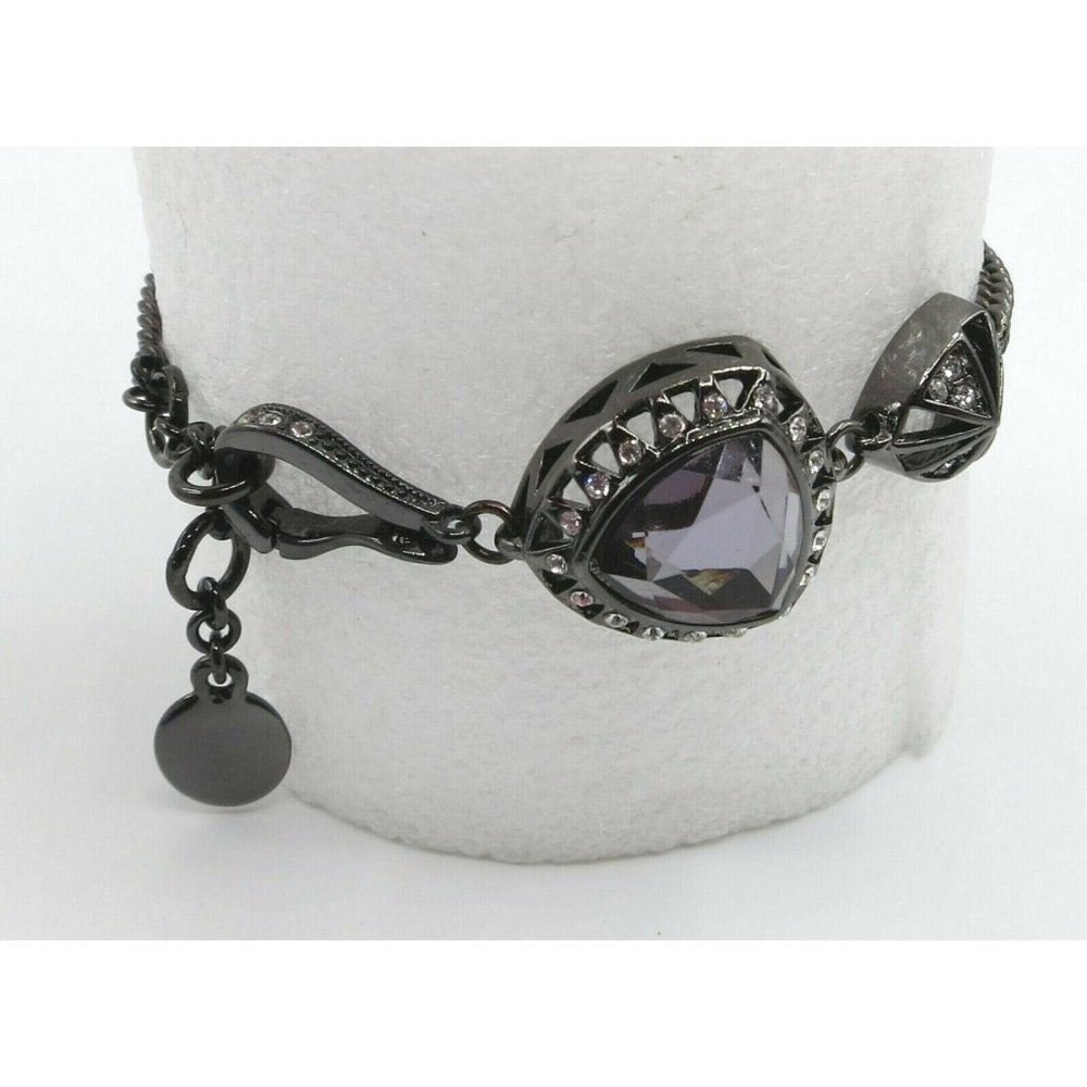Givenchy Double CZ Charm Bracelet 7" + 1" Extension, Gun Metal